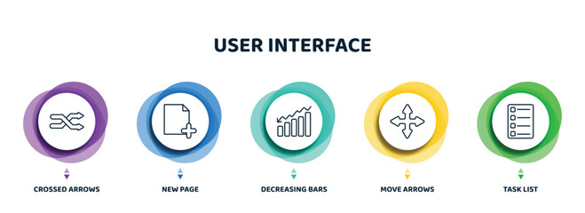 Poster - editable thin line icons with infographic template. infographic for user interface concept. included crossed arrows, new page, decreasing bars chart, move arrows, task list icons.
