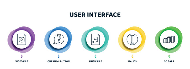 Poster - editable thin line icons with infographic template. infographic for user interface concept. included video file, question button, music file, italics, 3d bars icons.