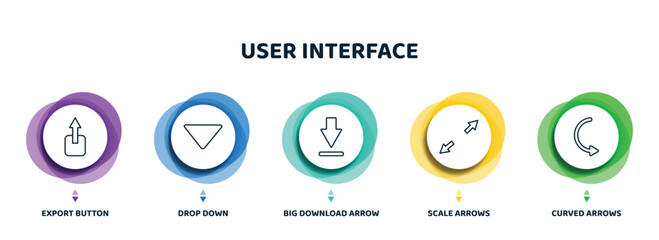 Poster - editable thin line icons with infographic template. infographic for user interface concept. included export button, drop down, big download arrow, scale arrows, curved arrows icons.