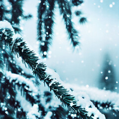 Wall Mural - snow covered branches of pine