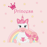 Fototapeta Dinusie - Baby unicorn princess with crown.