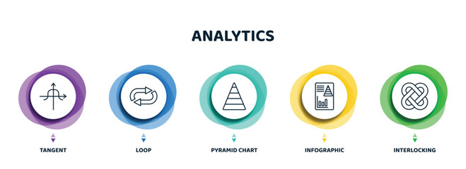 Poster - editable thin line icons with infographic template. infographic for analytics concept. included tangent, loop, pyramid chart, infographic, interlocking icons.