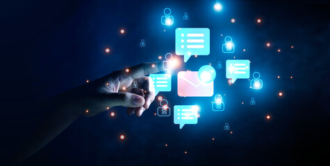 business people touch e-mail technology communication message box notification online communication 