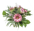 Beautifil flowers bouquet with green leaves and pink flowers, isolated on transparent background