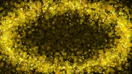 Wall Mural - gold stars and particles floating elliptically on 4k black background
