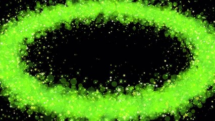 Wall Mural - Shiny green circle and star bubbles spreading elliptically on a 4k transparent background with an alpha channel