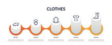 Set Of Clothes Outline Icons With Infographic Template. Thin Line Icons Such As Soccer Shoe Thin Line, Lingerie Thin Line, Turtleneck Henley Shirt Wool Boots Vector.