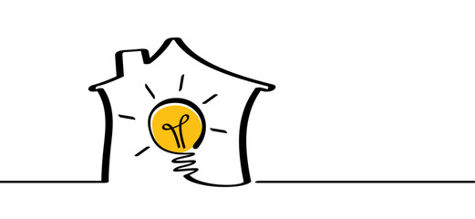 Cartoon house, home and lamp idea line pattern.Building logo or symbol. Comic brain electric lamp ideas. FAQ, business concept. Vector light bulb. Brilliant lightbulb education or invention pictogram.