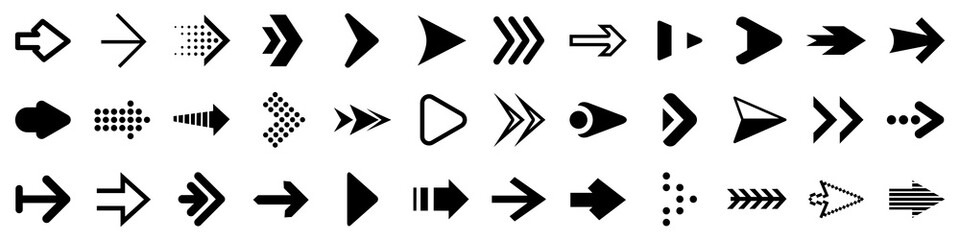 Poster - Set arrow icons. Collection different arrows sign. Set different cursor arrow direction symbols in flat style. Black arrows icons – vector