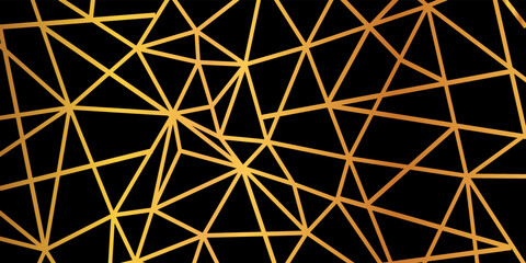 Poster - Gold foil wire triangles geometric seamless mosaic repeat pattern background - for stock