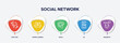 infographic element template with social network outline icons such as traction, rotate camera, seals, 2g, magnetic vector.