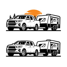Premium Truck Tow Caravan Vector Illustration