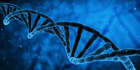 Wall Mural - blue dna structure science research biology and medical concept. 3d render illustration