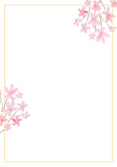 Wall Mural - pink watercolor flower splash background with golden frame