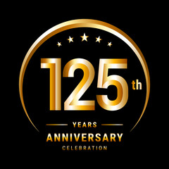 Wall Mural - 125th Anniversary, Logo design for anniversary celebration with gold ring isolated on black background, vector illustration