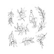 © Anastasiia - Olive branch, continuous line drawing, tattoo, print for clothes and logo design, silhouette single line on a white background, isolated vector illustration.