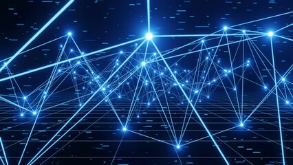 Fototapete - Futuristic technology glowing Plexus lines, dots background 3D rendering