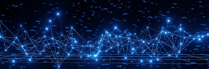 Fototapete - Futuristic technology glowing Plexus lines, dots background Panorama 3D rendering