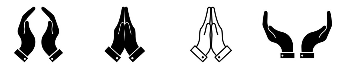 Set of folded hands vector icons. Pray sign. Human prayer symbol. Believe for God. Vector 10 EPS.