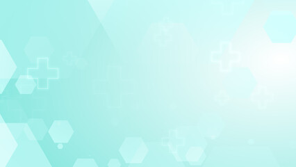 Fototapete - Abstract hexagon cross geometric blue green pattern medical background.