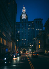 Sticker - New York City Hall at night, Manhattan, New York