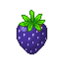 An 8-bit Retro-styled Pixel-art Illustration Of A Purple Strawberry.