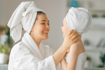 Wall Mural - mother and daughter after a bath