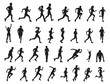 © DesignLands  - Running people silhouettes collection, Running man and woman silhouettes