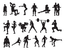 Fitness Gym Silhouettes , Fitness Exercise Silhouettes