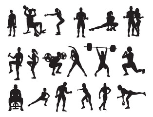 Fitness gym silhouettes , Fitness exercise silhouettes