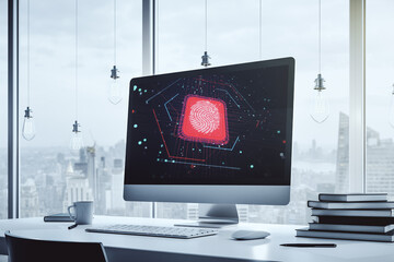 Aufkleber - Abstract creative fingerprint hologram on modern computer monitor, protection of personal information concept. 3D Rendering