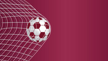 Soccer Ball In The Goal Net, Vector On Red Modern Background