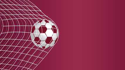 Soccer ball in the goal net, vector on red modern background