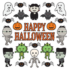 Poster - Cute cartoon style Halloween graphic with Happy Halloween message