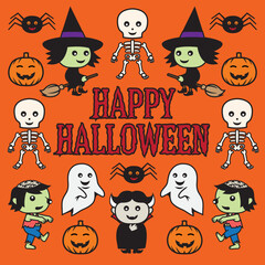 Poster - Cute cartoon style Halloween graphic with Happy Halloween message