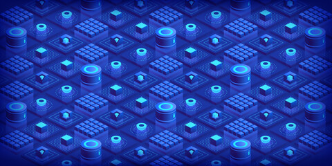 Poster - abstract futuristic isometric background technology connection digital data and big data concept blo
