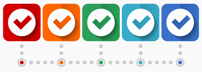 Aufkleber - Accept vector icons, infographic template, set of flat design symbols in 5 color options
