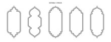Islamic Vector Shape Of A Window Or Door Arch. Arab Frame Set. Ramadan Kareem Editable Outline Icon. Mosque Gate. Islamic Arabesque Pattern. Arabian Muslim Shape Arch