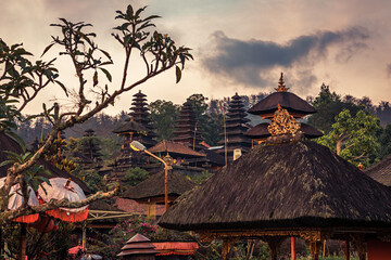 Wall Mural - Bali temple Pura Besakih territory with traditional towers with thatched roof as Bali travel lifestyle