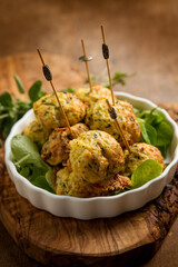 Canvas Print - vegetarian meatballs with parsley and fresh spinach