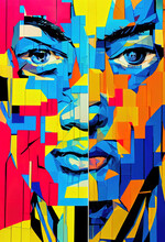 Abstract Colorful Face Art Painting. Surreal Collage Art Design.	