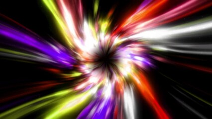 Poster - Colorful flow of energy disappears in dark. Motion. Tunnel with moving colorful shadows closes in dark. Spiritual portal made of stream of colorful spots and lines
