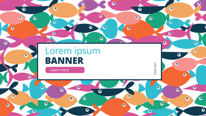 Wall Mural - Seamless pattern of bright multi colorful fish of different shapes. Banner for web or print