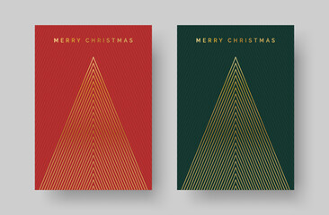 Wall Mural - christmas card with geometric christmas tree design. set of festive greeting card design template wi
