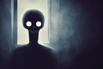 Wall Mural - Scary ghost on dark background