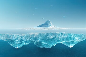 Wall Mural - iceberg in clear blue water and hidden danger under water. iceberg hidden danger and global warming 