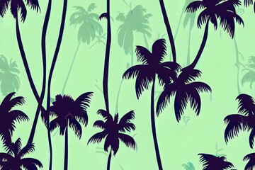 Abstract tropics seamless pattern. Grunge palm trees silhouettes transparent texture background. Jungle 2d art. Hand drawn exotic illustration for summer design, beach swimwear fabric, wallpaper