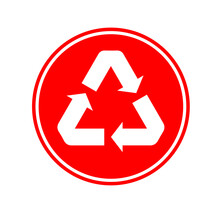 Red Recycling Sign. Planet Earth. Icon Symbol. Vector Illustration. Stock Image.