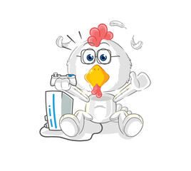 Sticker - chicken playing video games. cartoon character