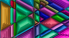 Multicolored, Tech Background With A Geometric 3D Structure. Bright, Stepped Design With Extruded Futuristic Forms. 3D Render.